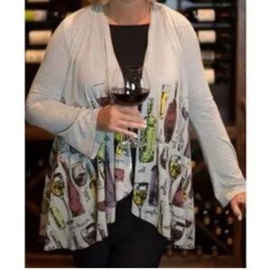 Wineology A Walk in the Park Cardigan Wine Bottles Kimono Size Medium